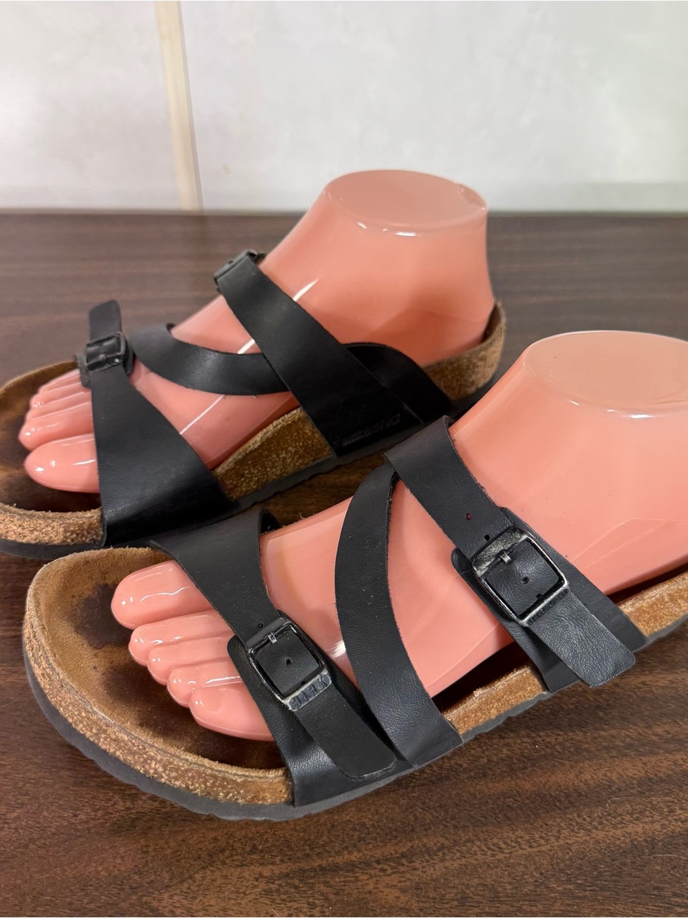 Birkenstock Salina Sandals EU 38 US 7 Black Leather Strappy Buckle Cork Germany
